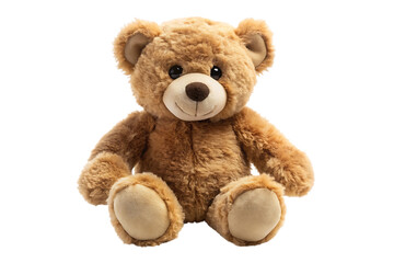 Fototapeta premium Brown teddy bear plush toy sitting upright isolated on a transparent background