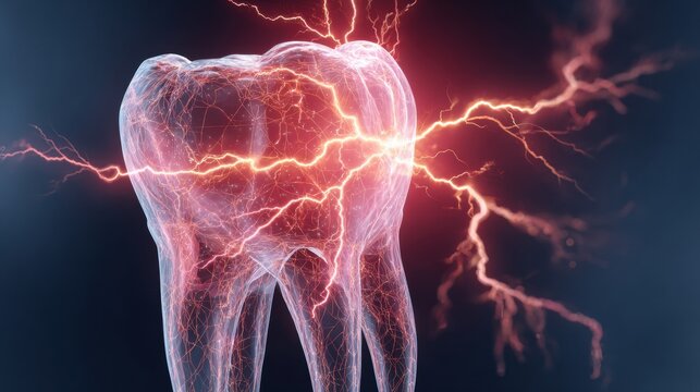 Concept of Sharp Tooth Pain Represented by Abstract Lightning Near the Jaw Area With Space for Text and No Graphic Detail