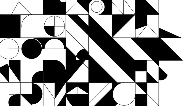 Geometric Shapes in Abstract Composition, Featuring Triangles, Circles, Squares, Lines, and Rectangles in a Modern Design