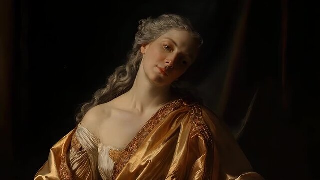 A Beautiful Renaissance noblewoman in velvet under warm lighting.