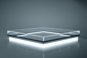 Futuristic Glass Podium with LED Light Base
