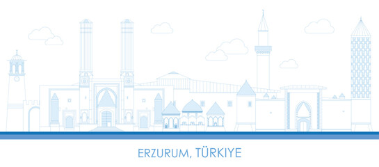 Fototapeta premium Outline Skyline panorama of city of Erzurum, Turkiye (Turkey) - vector illustration