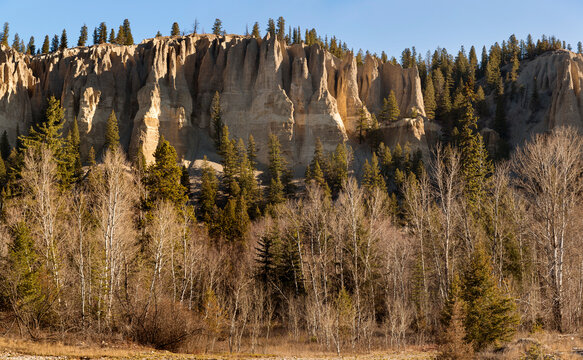 Canada, BC, Fairmont Hot Springs.  Sandstone cliffs and hoodoos.