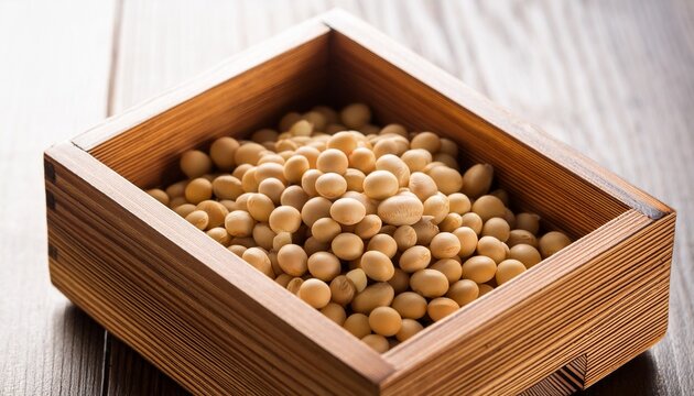 Close Up Of Setsubun Soybeans In Wooden Masu Box