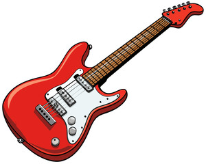 Obraz premium Electric Guitar Illustration on a White Backdrop from a Diagonal Viewpoint Showing the Instrument's Details and Vibrant Color
