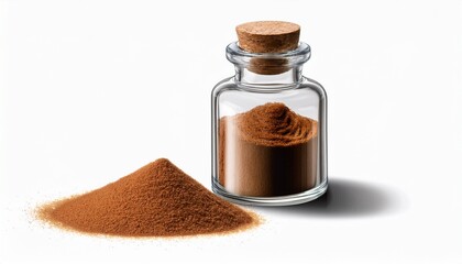 Isolated Illustration Clear Glass Bottle With Cork Stopper Holding Brown Powder Casting A Subtle Shadow