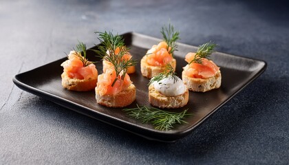 Luxury Seafood Bites With Crisp Bread And Dill Garnish