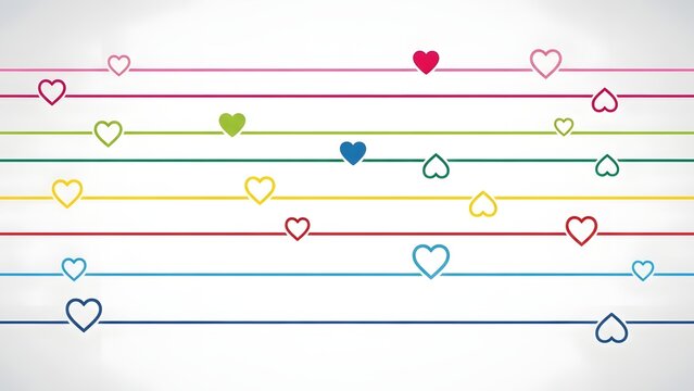 Multicolored hearts on horizontal lines