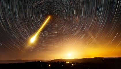 A Shining Yellow Shooting Star Against A Black Sky And Twinkling Stars