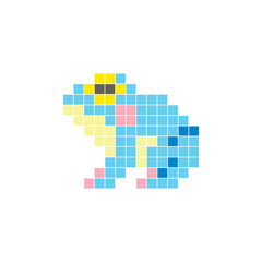 Fototapeta premium A flat pixel design made of geometric square color blocks on a clean icon layout. Pixel art frog