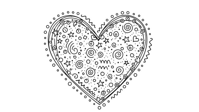 Ornate Heart Illustration with Patterns and Symbols on White