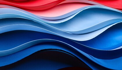 Abstract Image Featuring Layered Wave Like Forms In Shades Of Blue And Red Creating A Textured Background