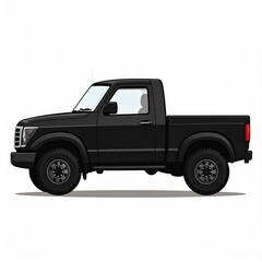 Black Pickup Truck Vehicle Side Profile With White Background And Off Road Tires