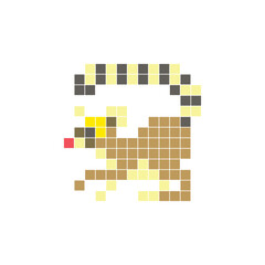 A flat pixel design made of geometric square color blocks on a clean icon layout. Pixel art lemur © Adpragus