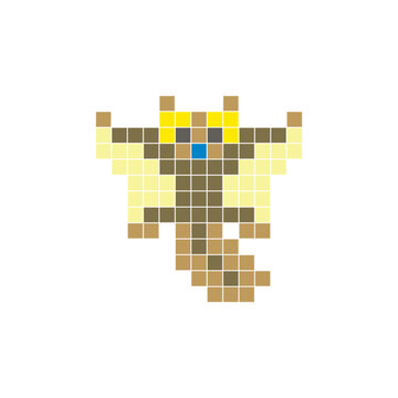 A flat pixel design made of geometric square color blocks on a clean icon layout. Pixel art sugar glider