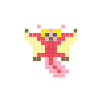 A flat pixel design made of geometric square color blocks on a clean icon layout. Pixel art sugar glider