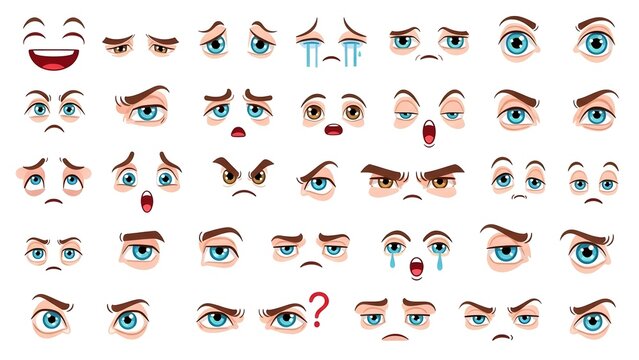 Collection of various cartoon eyes and eyebrows expressing different emotions