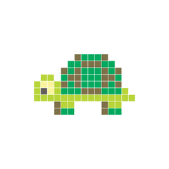 Obraz premium A flat pixel design made of geometric square color blocks on a clean icon layout. Pixel art tortoise