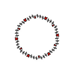 Naklejka premium Round frame with hearts in doodle style, perfect for Valentine's Day, greeting cards, text and posters