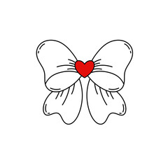 Fototapeta premium Line drawing of a bow with a heart-shaped center