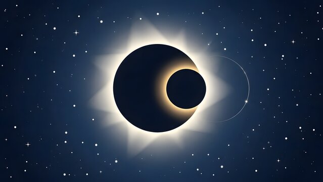 Solar eclipse view from space with moon shadow on earth atmosphere