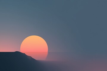 Obraz premium Minimalist Orange Sunset Over Dark Silhouette Horizon - Copy Space