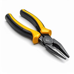 Obraz premium Yellow And Black Pliers Tool On White Background With Soft Shadows Professional Studio Lighting