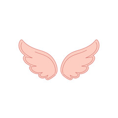 A delicate illustration of a pair of wings, featuring a soft pink color with a subtle vetcor outline, displayed against a clean white background.