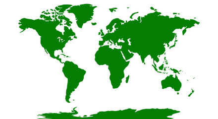 Green World Map Illustration on White Background.