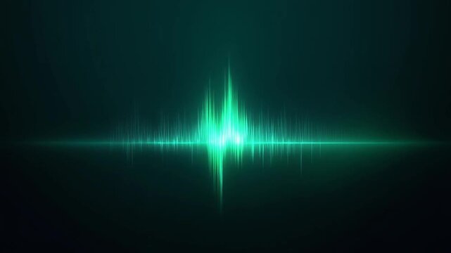 A vibrant, neon green sound wave graphic on a dark background, representing frequency visualization