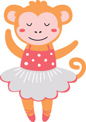 Fototapeta premium Cute monkey in dress. Ballet animal cartoon character