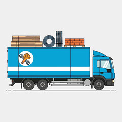 Construction Material Delivery Truck Vector Illustration. Building Supplies Transport and Logistics Concept.