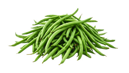 Fototapeta premium Vibrant pile of fresh, organic green beans, perfectly crisp and ready for healthy cooking, presented on a clean white background, highlighting their natural goodness and appealing texture
