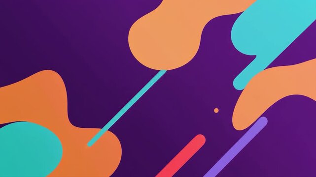 Colorful Abstract Memphis Shapes Background, Purple and Orange Geometric Lines Loop, Retro 90s Style Animation