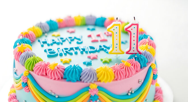 Happy 11th Birthday Cake with Bright Buttercream Decorations