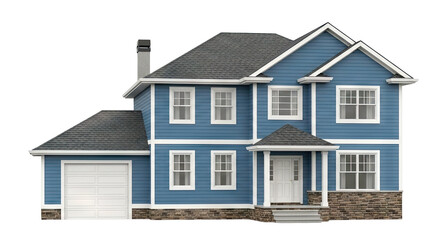 Blue Siding Two-Story House with Garage