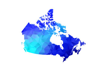 Naklejka premium Canada map - Polygon Style Vector Illustration in Blue Gradient, Low Poly Geometric Design, Isolated on White Background, Perfect for Infographics, Education, and Modern Presentations.