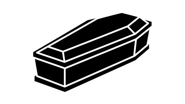 A black coffin illustration with clean lines and simple design on a plain background as seen from a three-quarter view, file reference adf (37).jpg