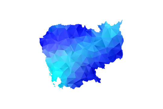 Cambodia map - Polygon Style Vector Illustration in Blue Gradient, Low Poly Geometric Design, Isolated on White Background, Perfect for Infographics, Education, and Modern Presentations.