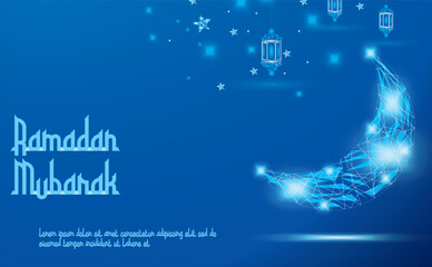 Ramadan Mubarak Greeting Background with Luminous Crescent Design