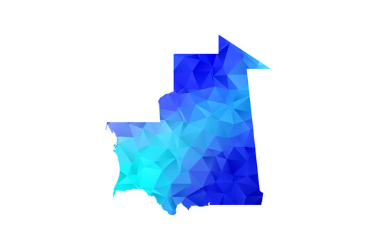 Mauritania map - Polygon Style Vector Illustration in Blue Gradient, Low Poly Geometric Design, Isolated on White Background, Perfect for Infographics, Education, and Modern Presentations.