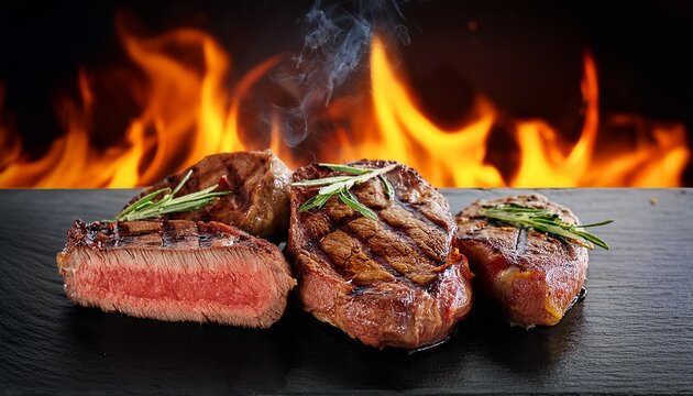 Fondo Con Detalle Y Textura De Entrecot A La Brasa Con Fondo De Fuego