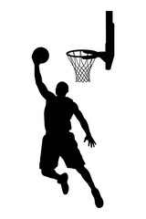 Silhouette of a basketball player making a powerful slam dunk shot © Avijit
