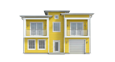 Modern Yellow Two-Story House with Balconies and Garage