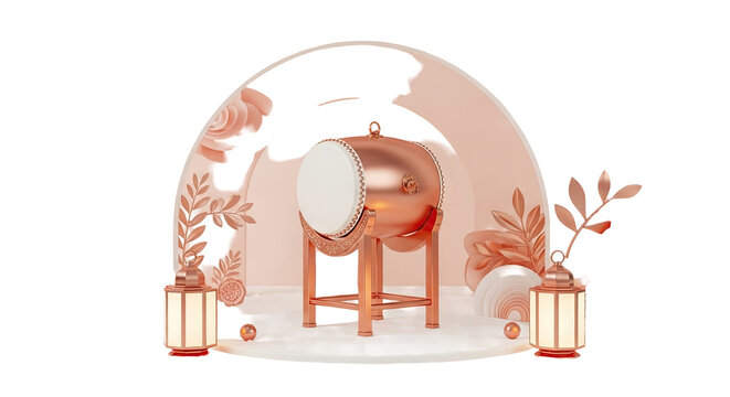 Islamic Drum and Lantern Decoration with Rose and Leaf Motifs