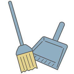Fototapeta premium 塵取りとホウキのシンプルなイラスト素材（掃除・清掃用品・ブルー）