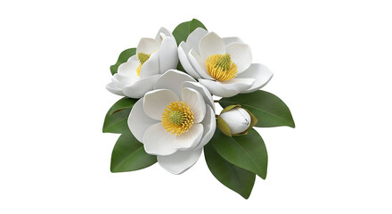 White Magnolia Flowers and Leaves with Bud
