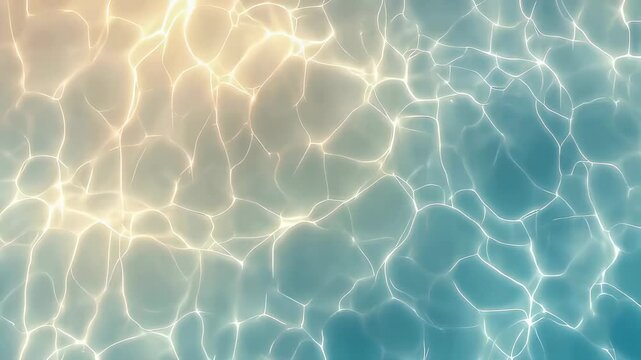Abstract water surface with sun reflection, moving golden light creating caustic patterns on fluid background, underwater effect concept