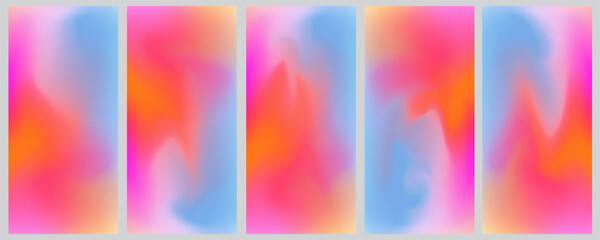Set of three abstract pink and blue gradient backgrounds with smooth, fluid textures. Vibrant and dynamic, perfect for modern designs, digital art, and creative projects