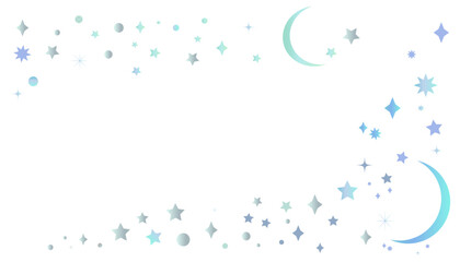 星と月を散りばめた夜空をイメージしたフレームイラスト　ブルー　背景イラスト